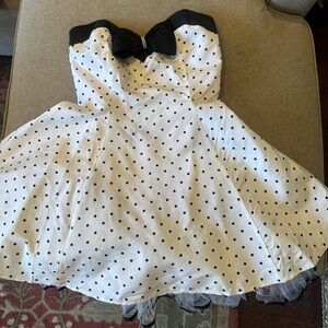 Vintage Polka Dot Strapless Dress with Bow